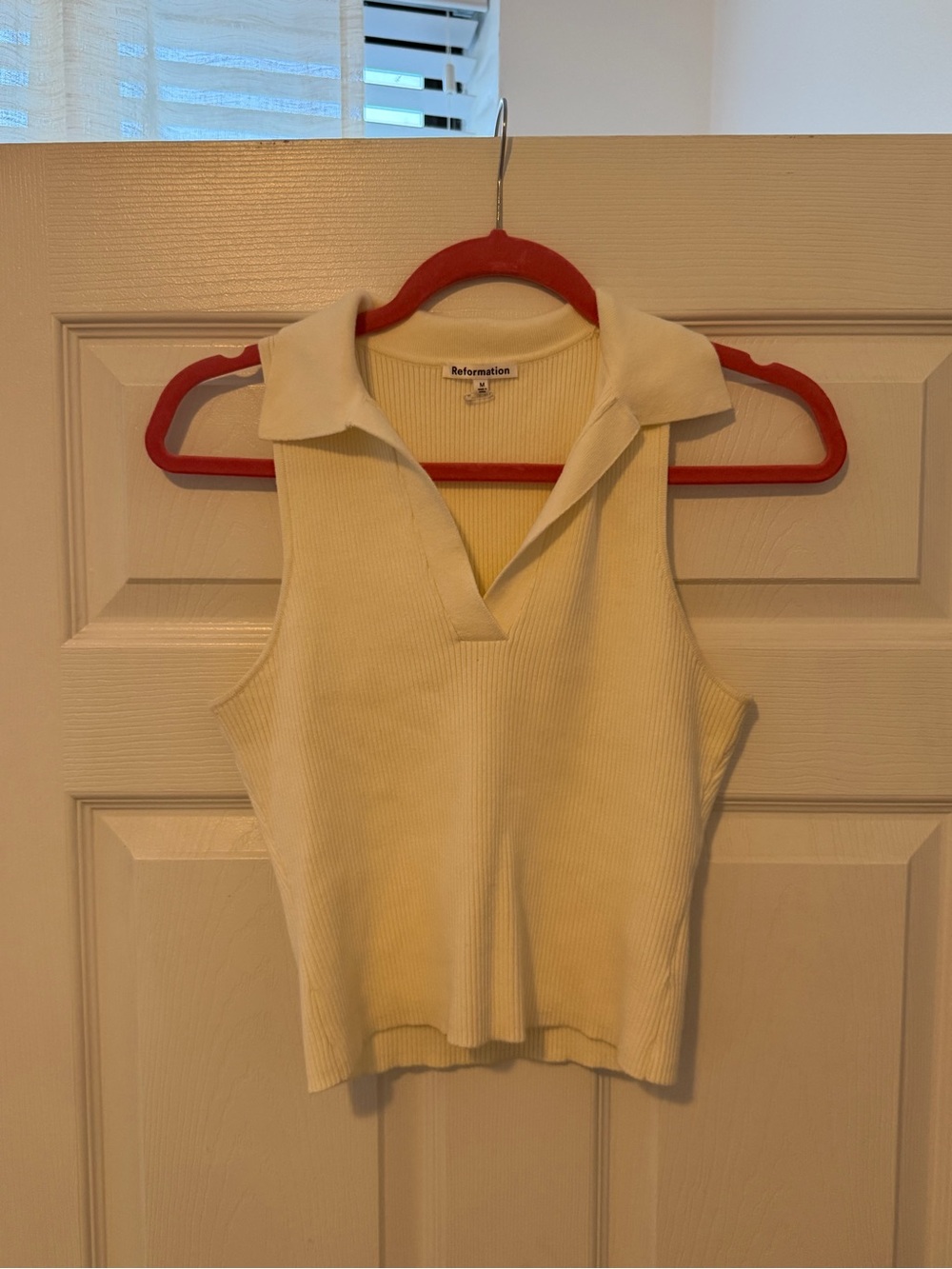 Reformation Cream Ribbed Polo Tank